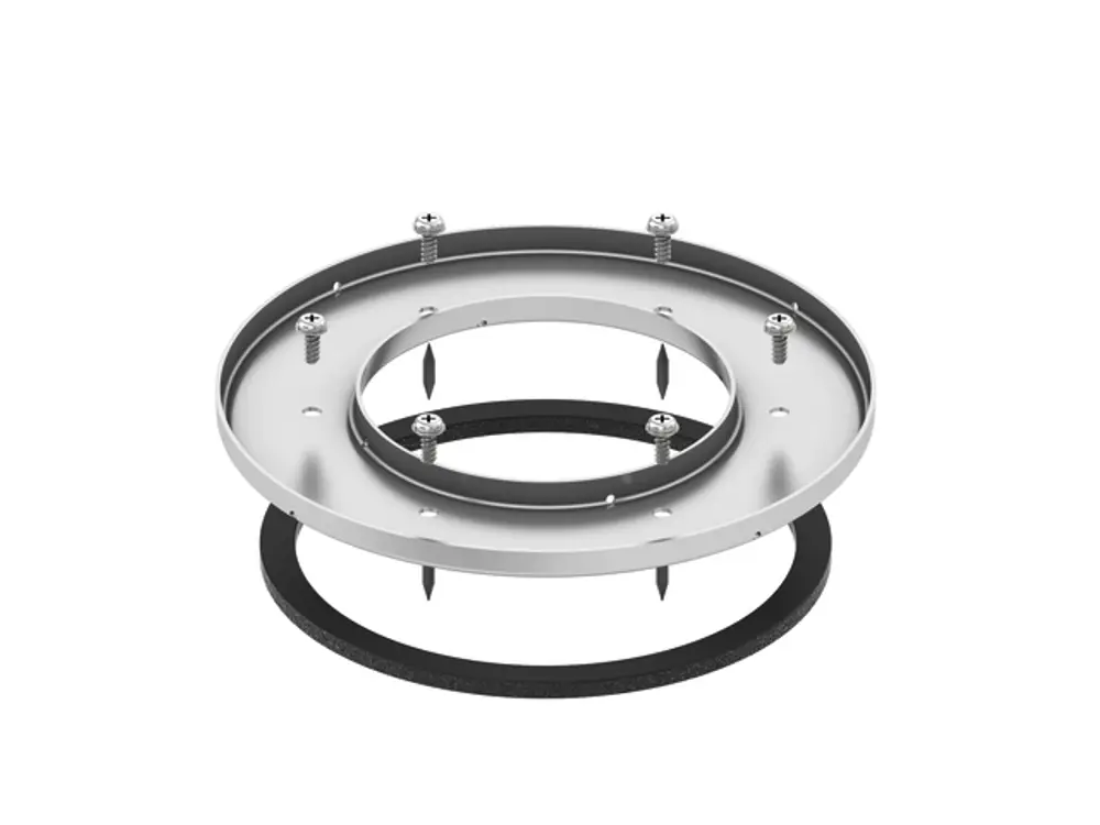 Edelstahlring mit Schrauben und Dichtung, geeignet für Anwendungen mit TECE-Produkten, zur Stabilisierung oder Befestigung in verschiedenen Systemen.